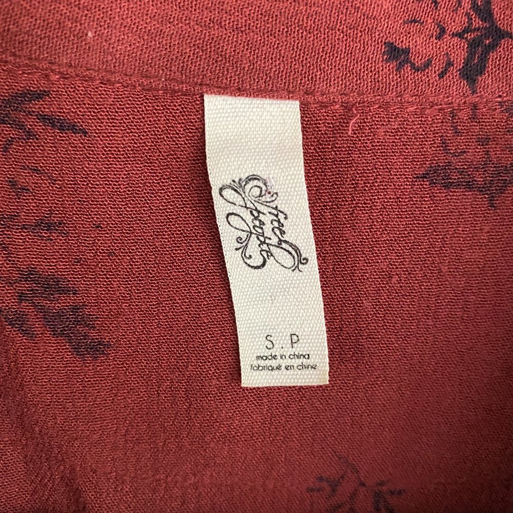 Free People Rust Floral Ruffle Hem Button Down - Picture 3 of 7